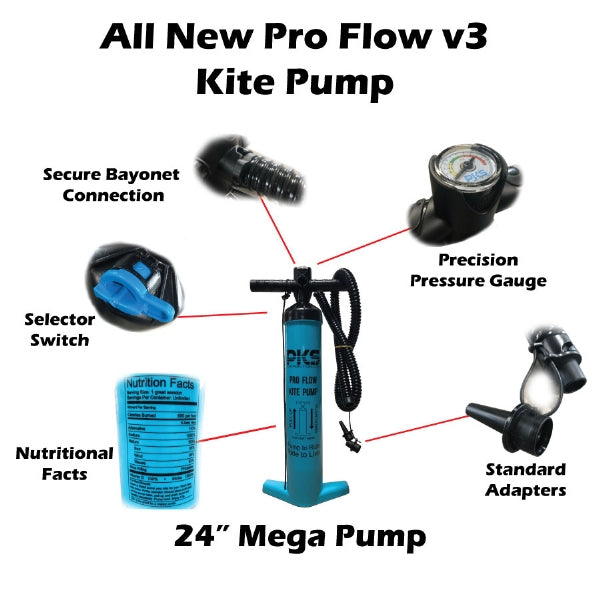 PKS Pro Flow V3 MEGA Kite Pump 24" w/gauge