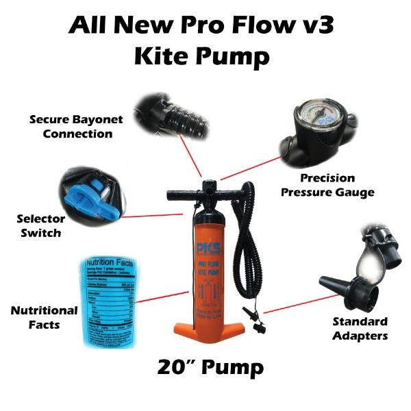 PKS Pro Flow V3 Kite & Wing Pump 20" w/gauge