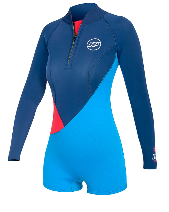 NP Spice Long Sleeve 2-2 Back Zip Women's Wetsuit Red Blue Size 4