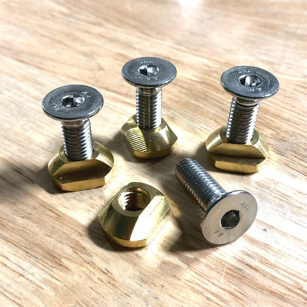 M8 Brass Hydrofoil Track T-Nuts and Stainless Steel M8 x 25mm Mounting Screws - Set