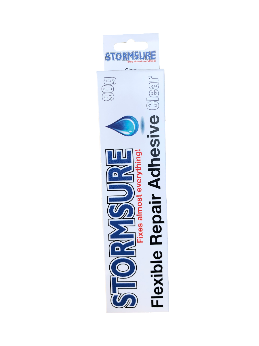Clear Stormsure Flexible Repair Adhesive 90g tube to fix apparel, tents, inflatables, etc.
